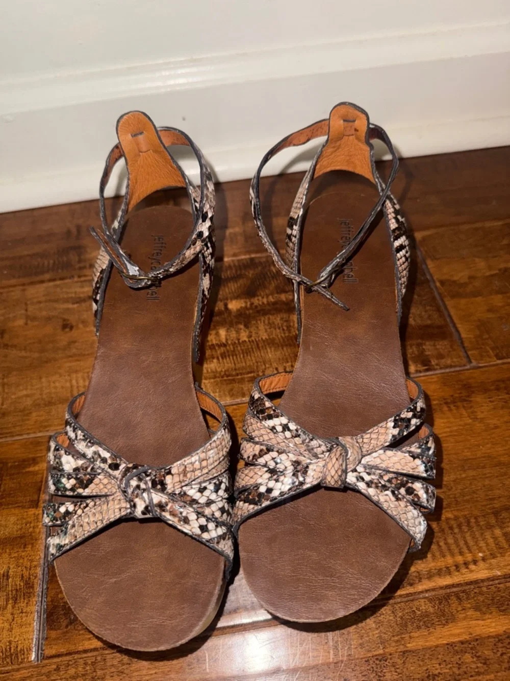 Jeffrey Campbell Snake Print Platform Sandals wooden size 7 EUC
